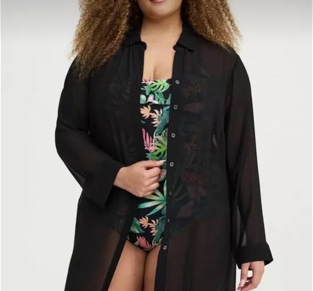 NWT Torrid Deep Black Maxi Button Through Swim Cover-Up